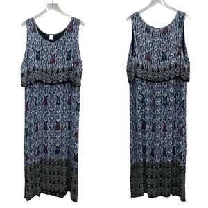 Bila Boho Ikat Crepe Fabric Overlay Sleeveless Maxi Dress Size XXL